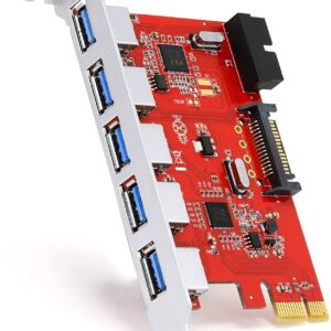 Scheda PCIe USB 3.0 a 5 Porte Esterne e 1 Porta Interna e 1 SATA per Alimentazione, Plug e Play CLS