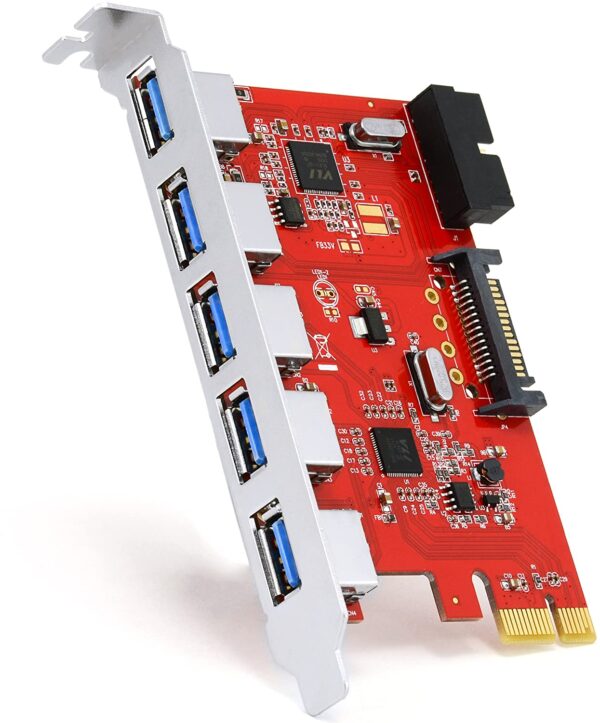 Scheda PCIe USB 3.0 a 5 Porte Esterne e 1 Porta Interna e 1 SATA per Alimentazione, Plug e Play CLS