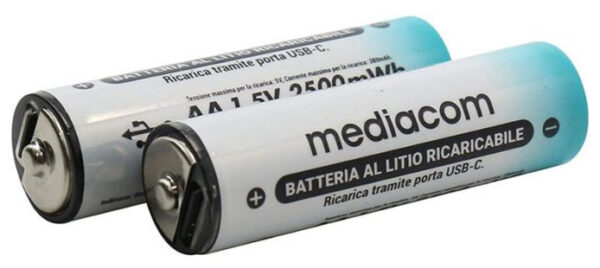 2 batterie AA 1650Mah RIC. USB-C Mediacom